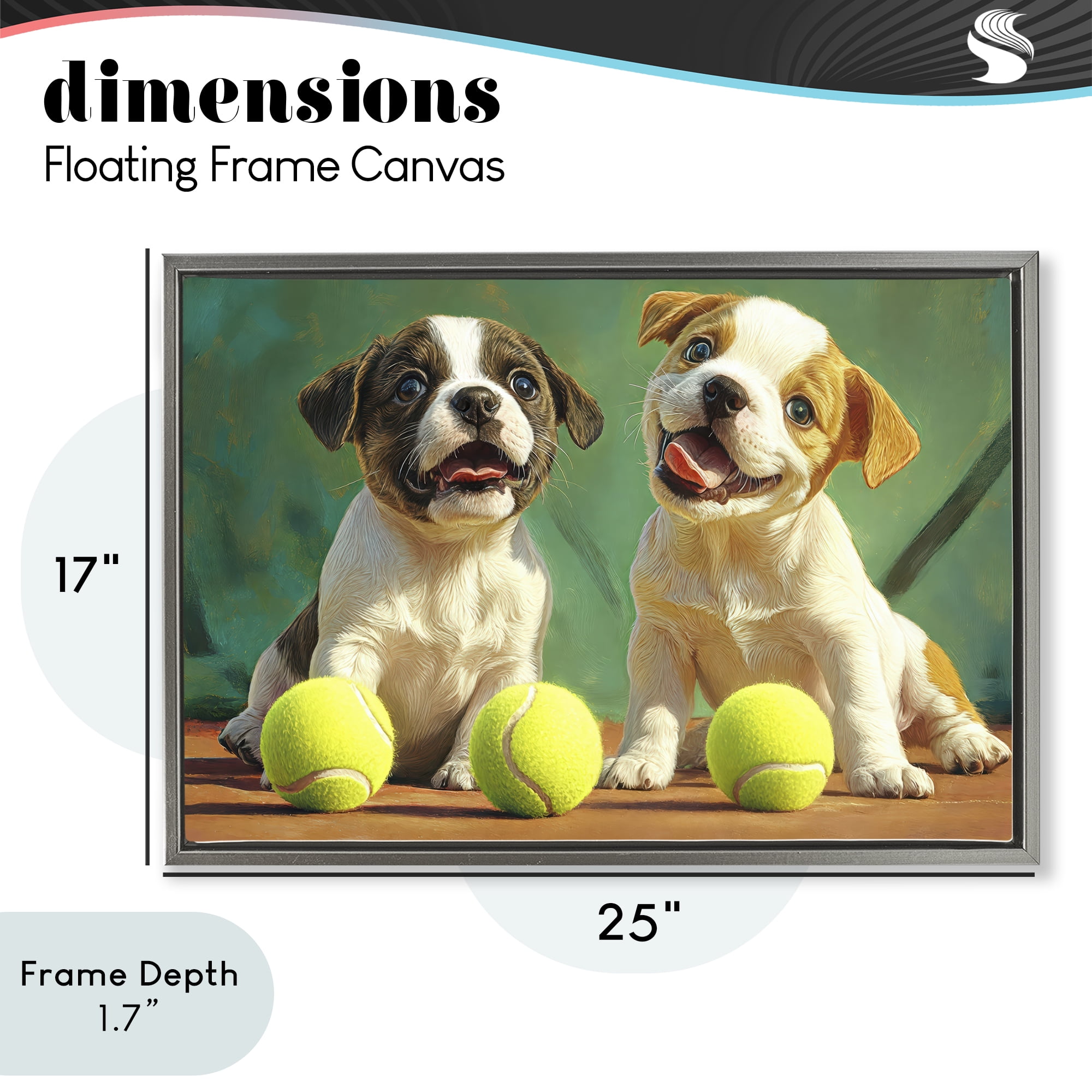 Stupell Industries Adorable Puppies with Tennis Balls Gray Framed Floater Canvas Wall Art, design by Imagine It Images