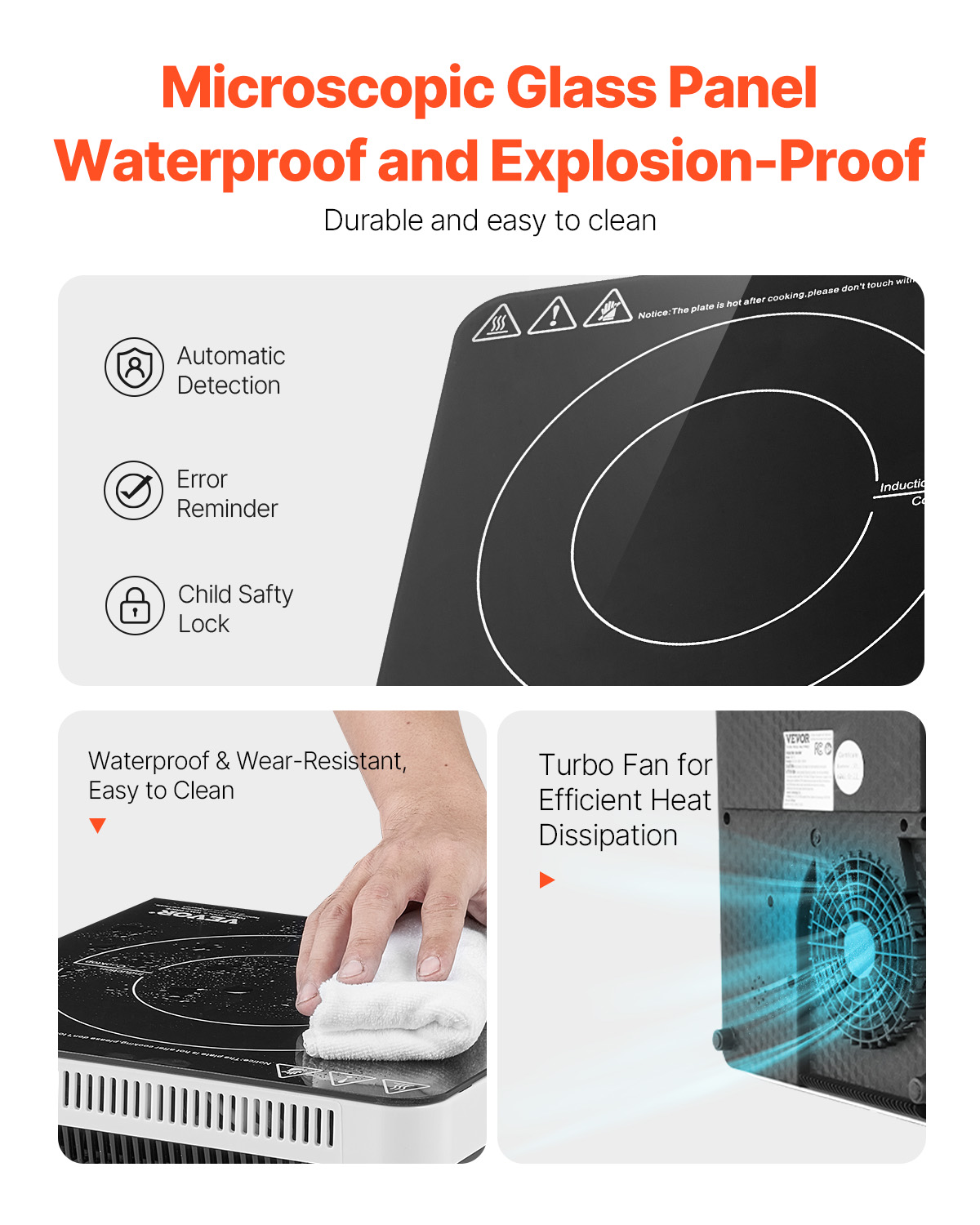 VEVOR Portable Induction Cooktop, 1500W Electric Induction Burner with 9 Temperature Settings, Countertop Induction Hot Plate with 4H Timer, 24H Reservation, Child Lock, Easy to Clean, for Cooking