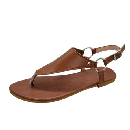 

GWAABD Sport Sandals for Women Arch Support Ladies Fashion Solid Color Leather Flip Flops All Casual Buckle Flat Sandals
