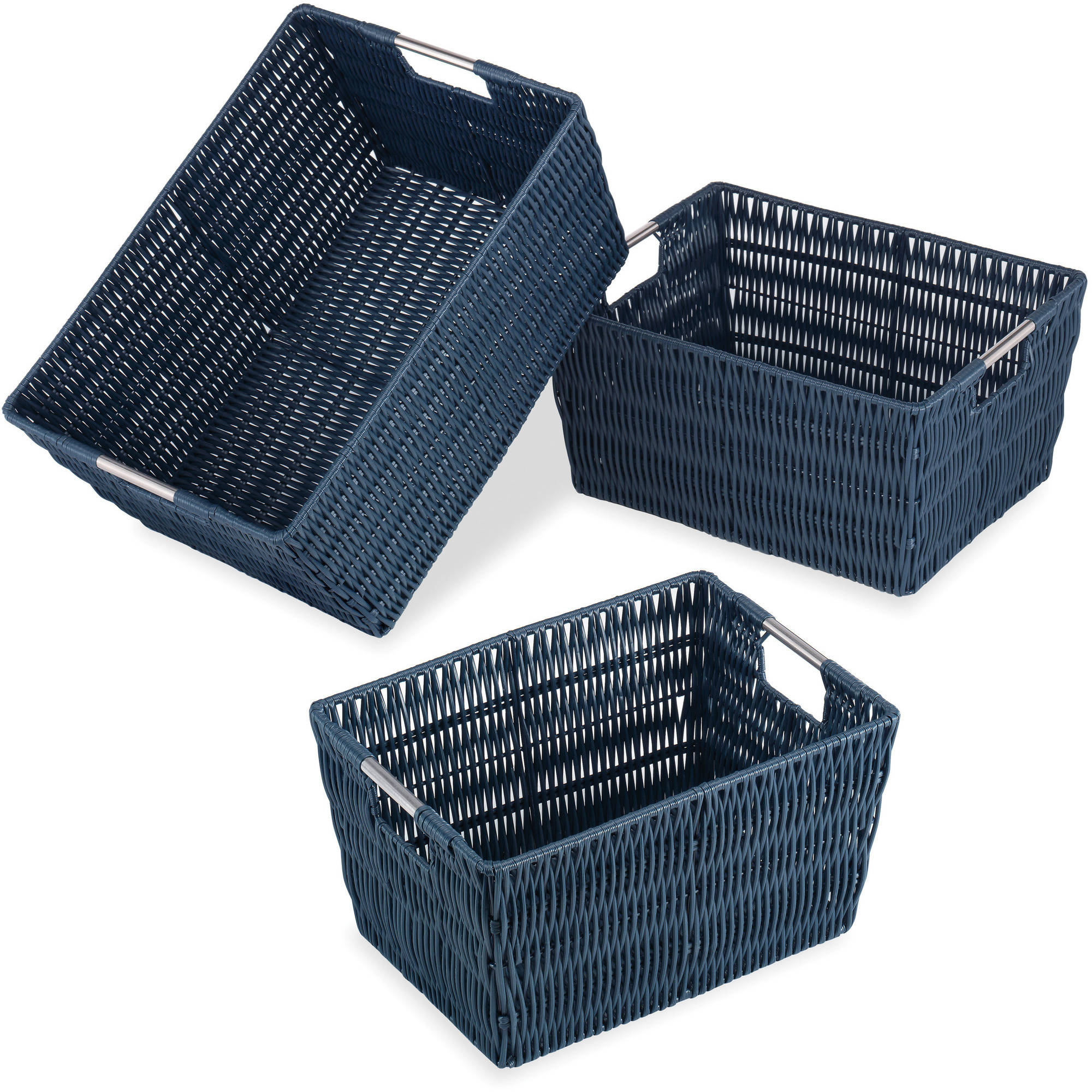 Set of 3 Rattique Baskets, Navy