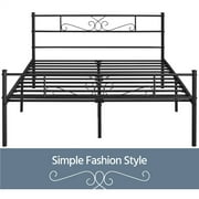 Renwick Jocelyn Modern Scroll Metal Platform Queen Bed, All Ages, Black