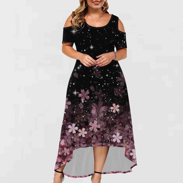 TIMIFIS Robe à Épaules Dénudées pour Femme Grande Taille Été Élégante Fluide Ourlet Irrégulier Robe Invitée de Mariage Robe Maxi - Printemps/été