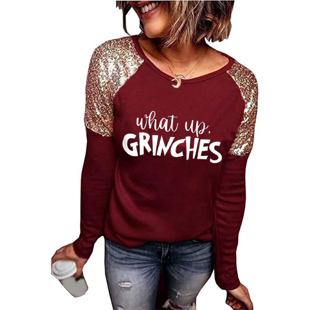 T-Shirt de Baseball à Blocs de Couleur pour Femmes Noël Décontracté à Manches Longues