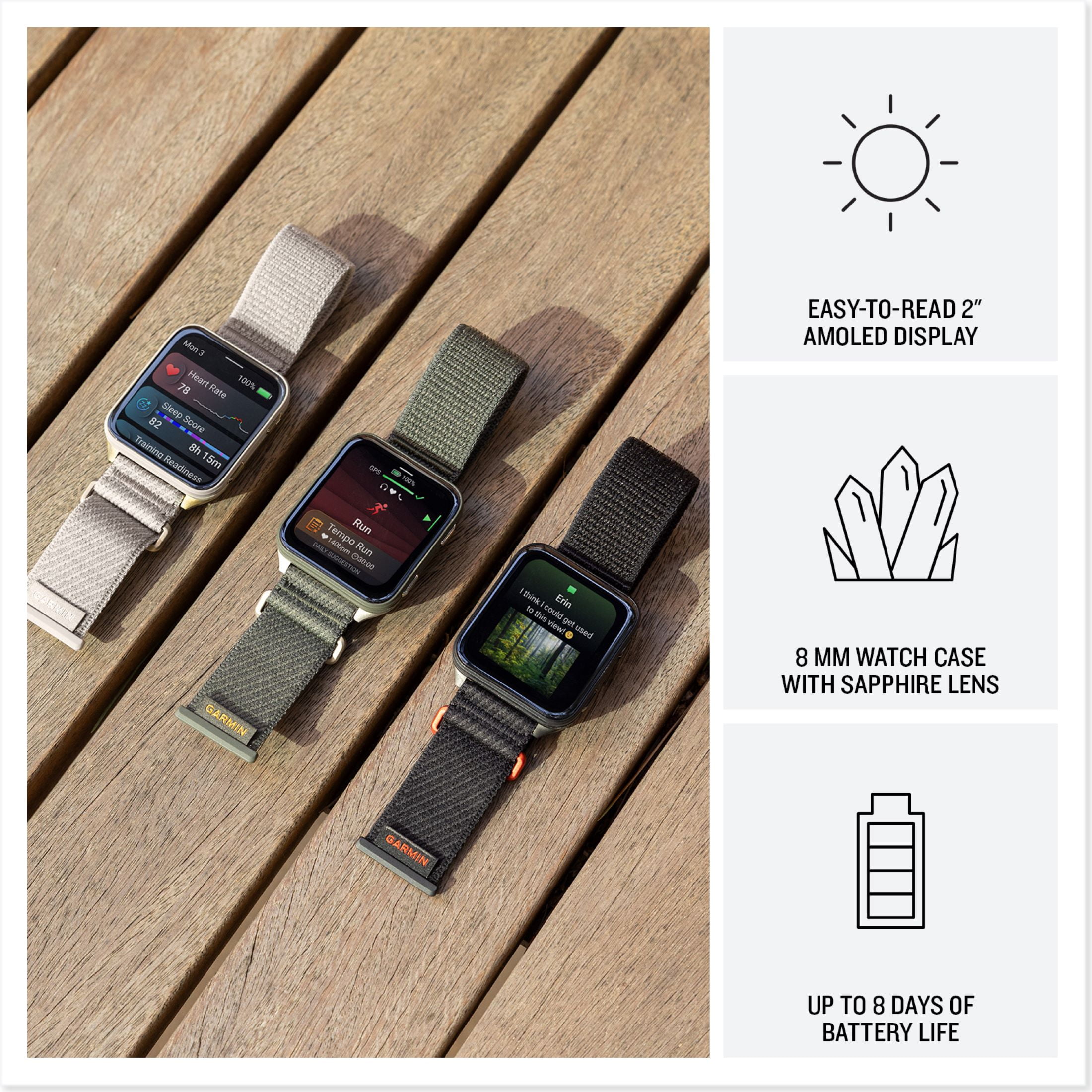 Garmin Venu X1, Thin and Lightweight GPS Smartwatch, AMOLED Display, Advanced Health and Fitness Features, Soft Gold with Titanium Caseback and French Gray ComfortFit Nylon Band