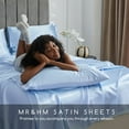 thumbnail image 4 of MR&HM Satin Sheet Set 4 Pcs, California King Size Silky Elegant Bed Sheets, with Flat Sheet, Deep Pocket Fitted Sheet for Mattress and Matching Satin Pillow Cases (California King Size, Light Blue), 4 of 7