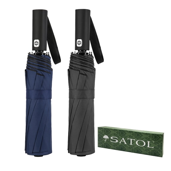 T2Raiwy 2-Pack of 46-Inch Large Golf Umbrellas, 10-Rib Automatic Opening and Closing, Black and Blue