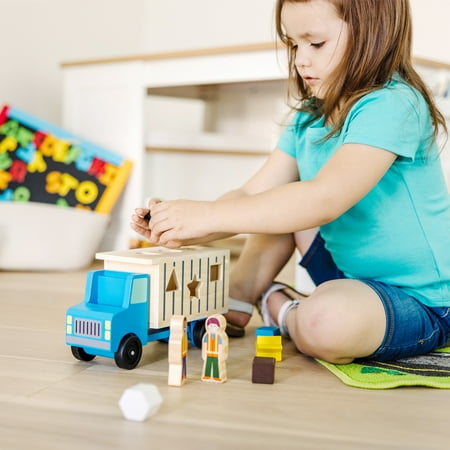 Melissa & Doug Shape-Sorting Wooden Dump Truck Toy With 9 Colorful Shapes and 2 Play Figures