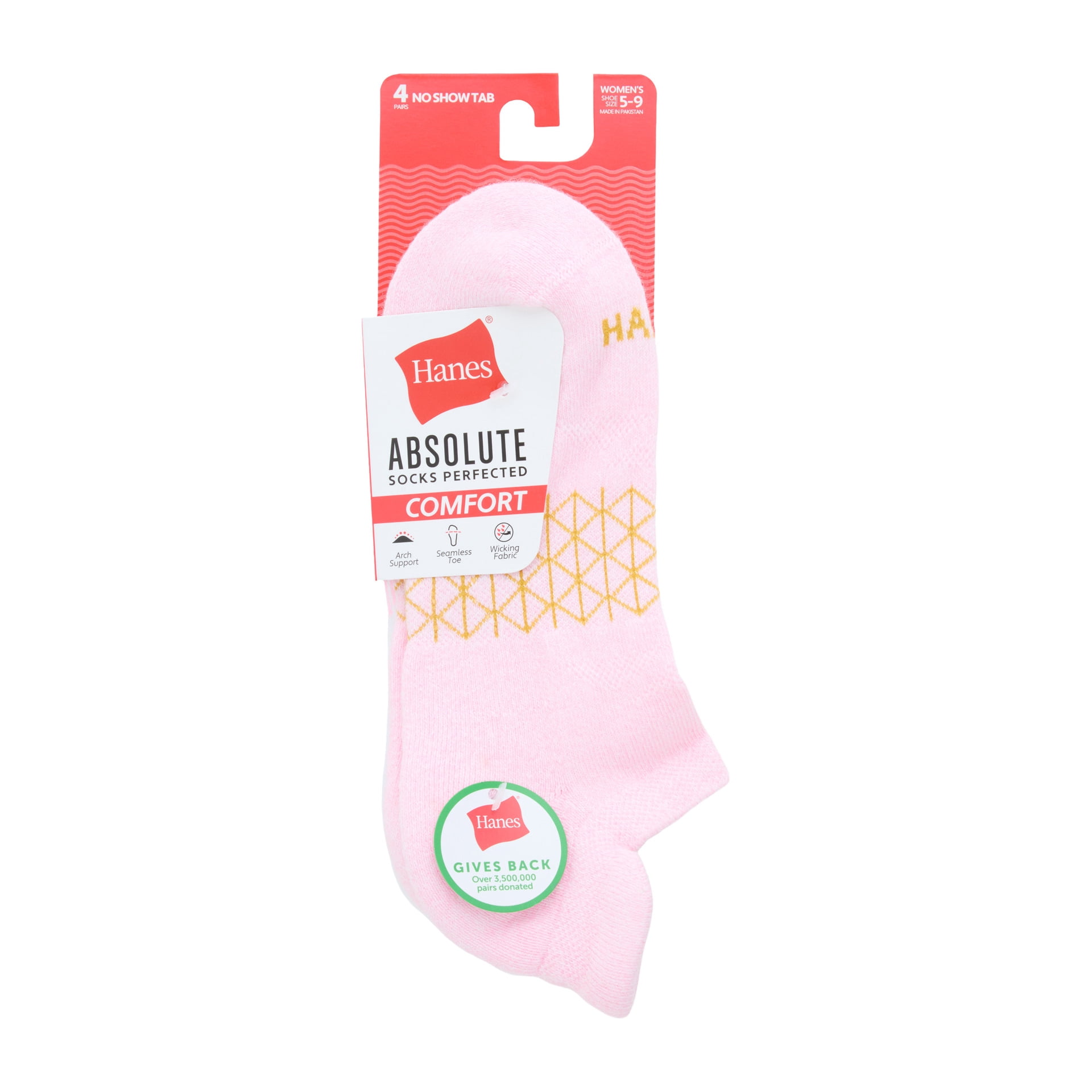 Hanes Womens Absolute Comfort No-Show Socks w/ Heel Shield, 4-Pack, Size 5-9