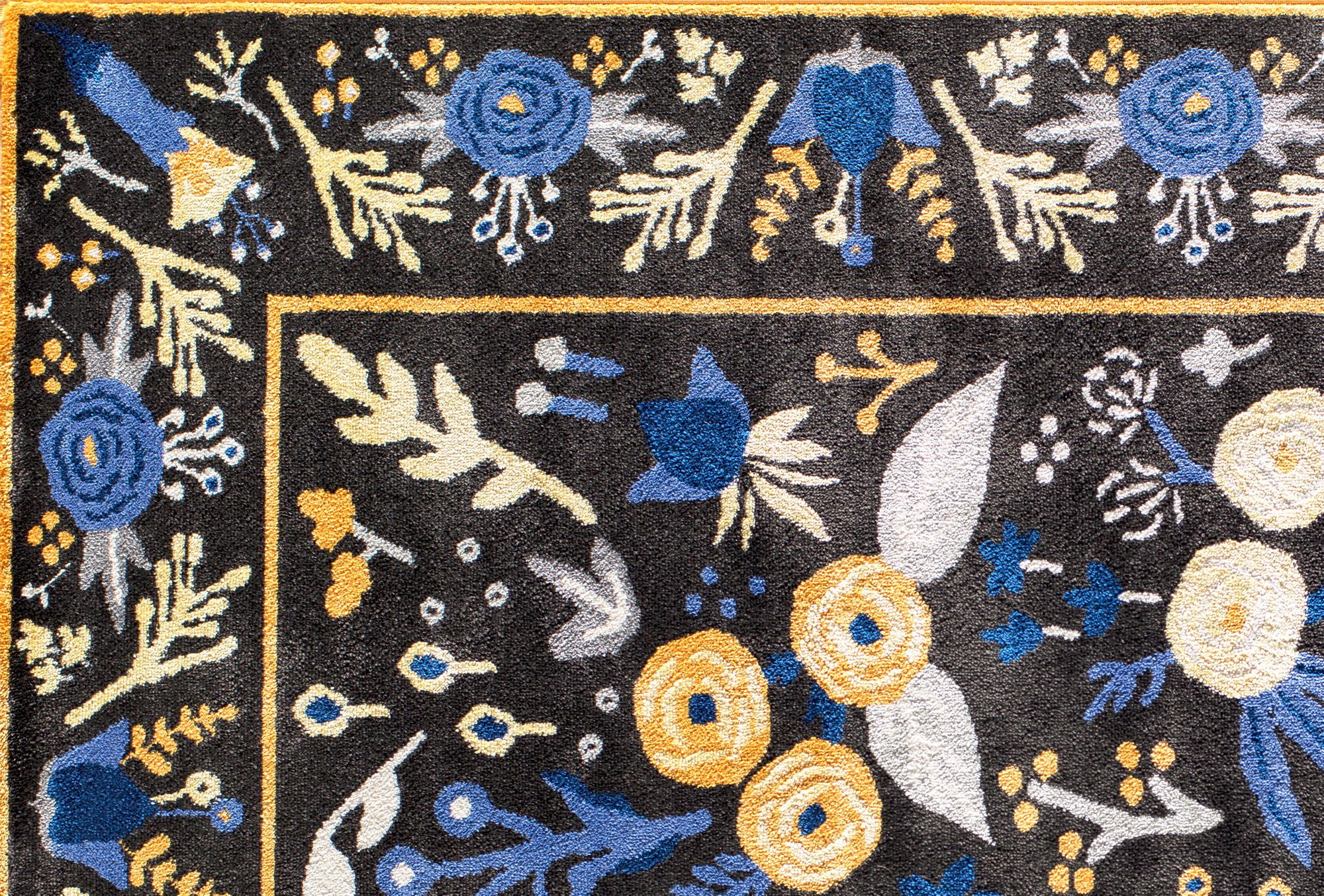 Rugs America Hanna VA30B Gardenia Golden Night Floral Transitional Black Area Rug, 9'x12'