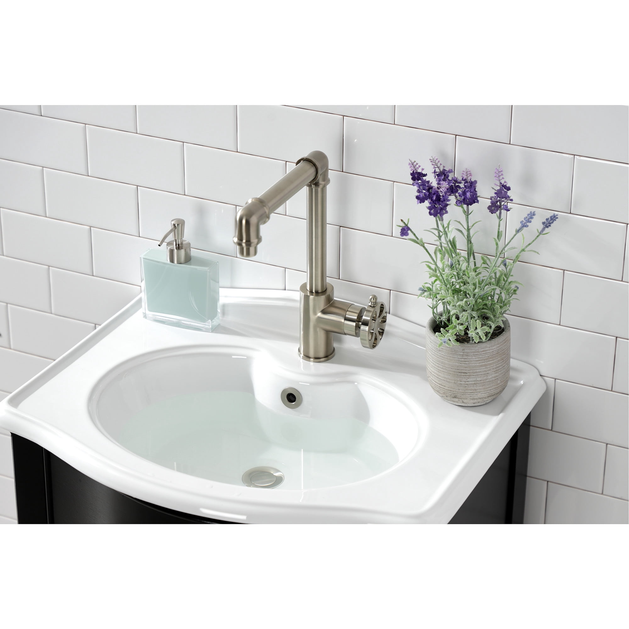 Kingston Brass KS144RXBN Belknap One-Handle Single-Hole Bathroom Faucet with Push Pop-Up Drain, Brushed Nickel