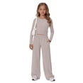 thumbnail image 6 of GiLiling Girls 2 Piece Set Fall Winter Outfits Lounge Sets Long Sleeve Top Wide Leg Pants Sweatsuit Clothing Athletic Outfit (Light Ashy, 8-9 Years), 6 of 9