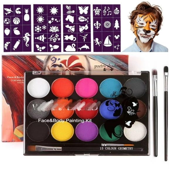 15 color children's non-toxic facial painting kit with template