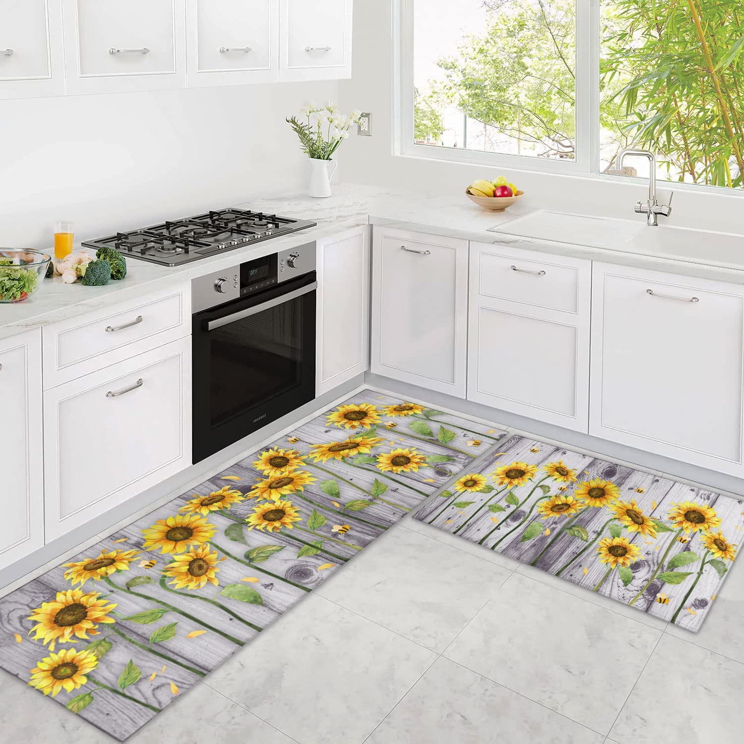 Bee 2 Pieces Kitchen Rugs Absorbent Microfiber Kitchen Mats Cushioned  Comfort Standing Mat for Floor Non Slip Kitchen Rugs and Mats Kitchen Mat  Set