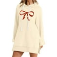 thumbnail image 2 of Women's Comfortable Retro Bow Printed Dress Long Sleeve Hoodie Long Sleeve Dress With Pocket, 2 of 2