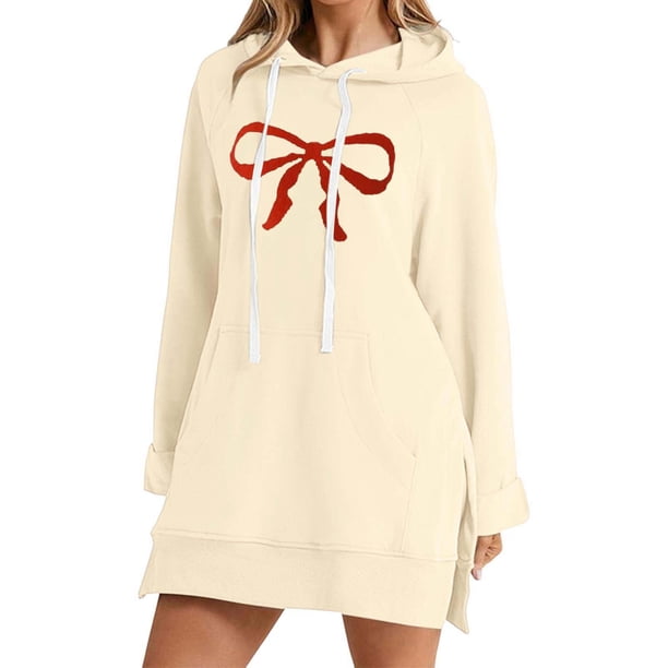 WILLBEST Vestido Casual Para Mujer, Cómodo Vestido Retro Con Estampado De Cómodo Y Transpirable., Sudadera De Manga Larga Con Capucha Y Bolsillo 1248