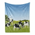 thumbnail image 1 of Cattle Soft Flannel Fleece Throw Blanket, Graphic Illustration of Domestic Cows Eating Grass on Meadow in Sunny Day Theme, Cozy Plush for Indoor and Outdoor Use, 60" x 80", Multicolor, by Ambesonne, 1 of 6