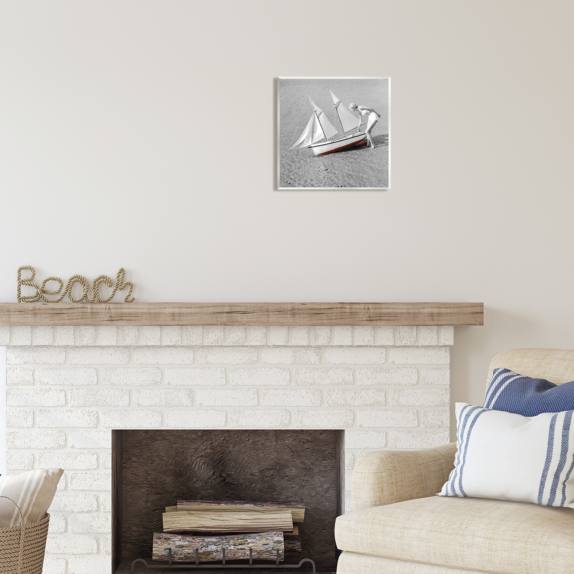 Stupell Industries Woman with Sailboat Transportation Photography Unframed Art Print Wall Art, 12 x 12