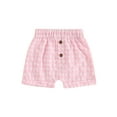 thumbnail image 2 of Aojekbee Toddler Boy Girl Shorts Plaid Print Hemming Legs Button Elastic Waistband Short Pants, 2 of 10