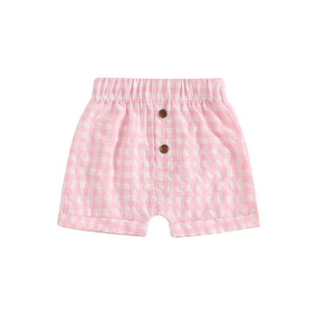 

Bmnmsl Toddler Plaid Shorts Hemming Legs Button Elastic Waistband Short Pants