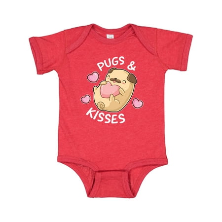 

Inktastic Valentines Day Pugs and Kisses with Pink Hearts Gift Baby Boy or Baby Girl Bodysuit