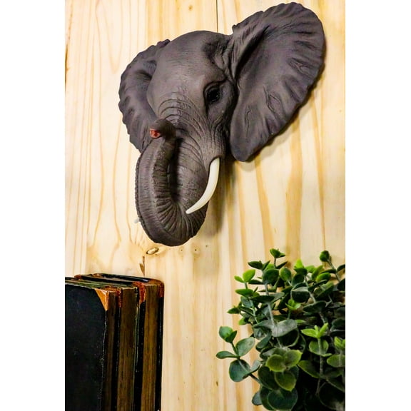 Ebros Safari African Bush Elephant Wall Bust Sculpture 9" H Noble Elephant