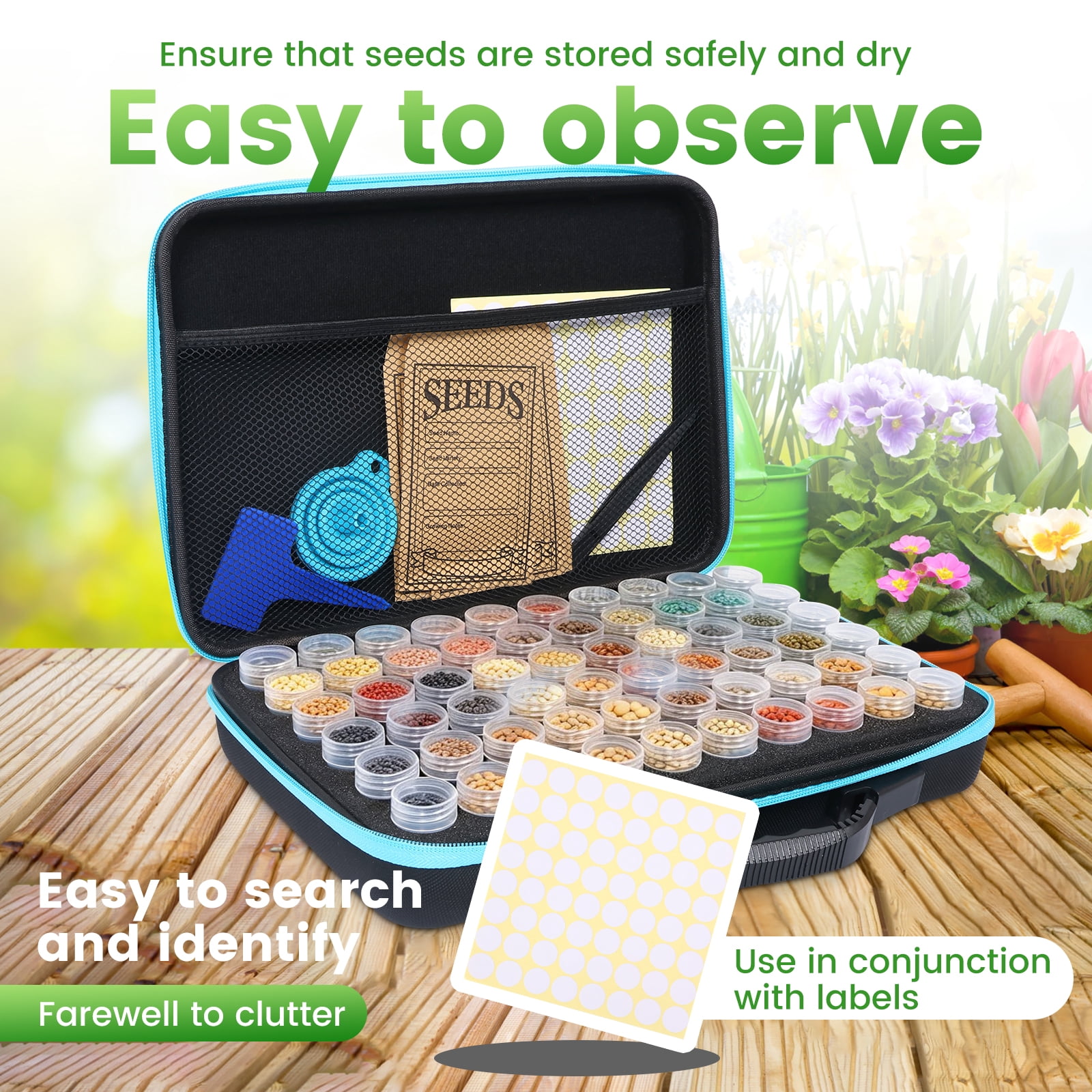 HKJUNFEI Seed Storage Box with 60 Slot Seed Saving Container Premium and Sturdy Garden Seed Storage Case for Gardening Lover Present