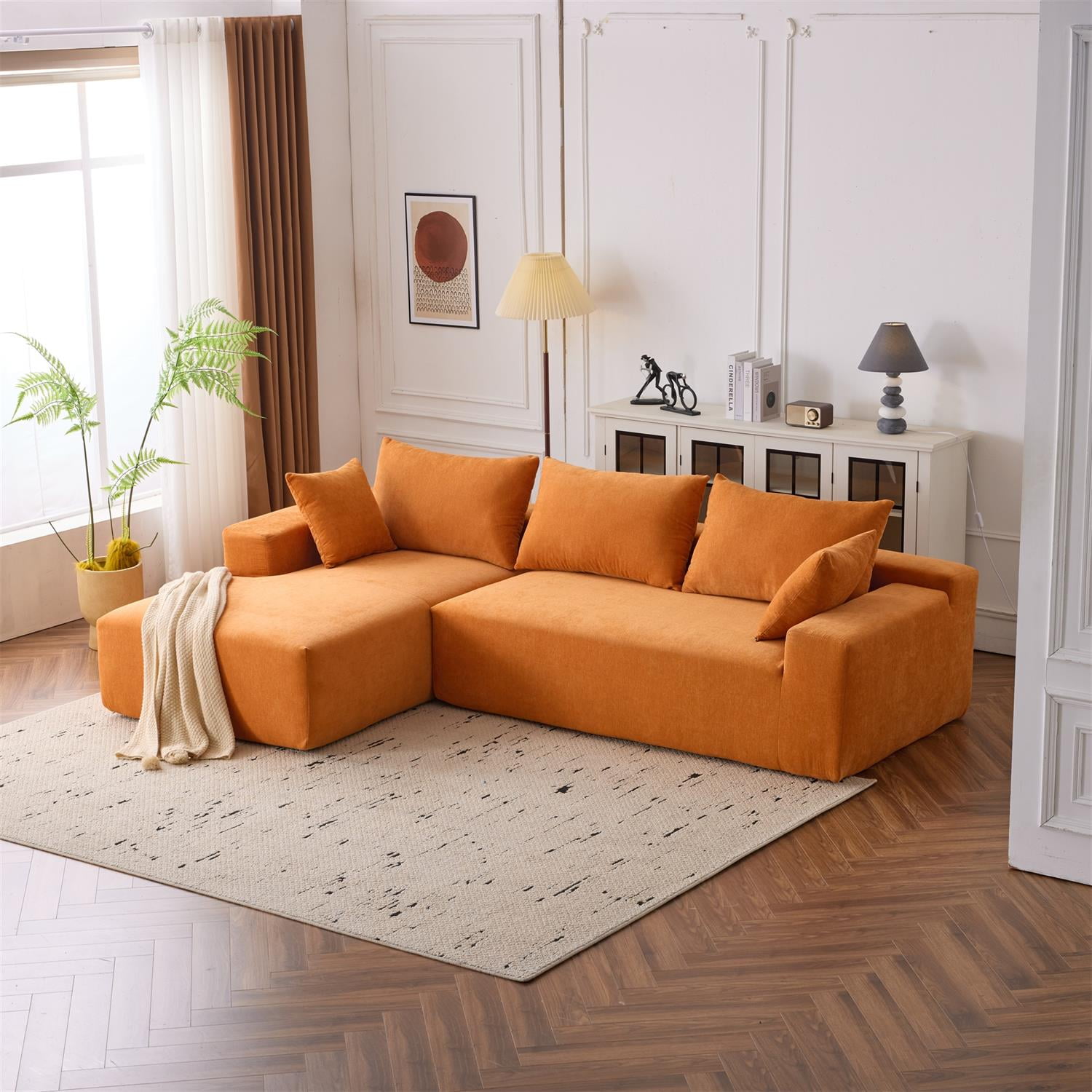 Demi Bonn 108"x68" Extra-Deep Modular Cloud Sofa - 4-Person Chenille Sleeper Couch for Living Room Furniture, No Assembly Needed, Orange