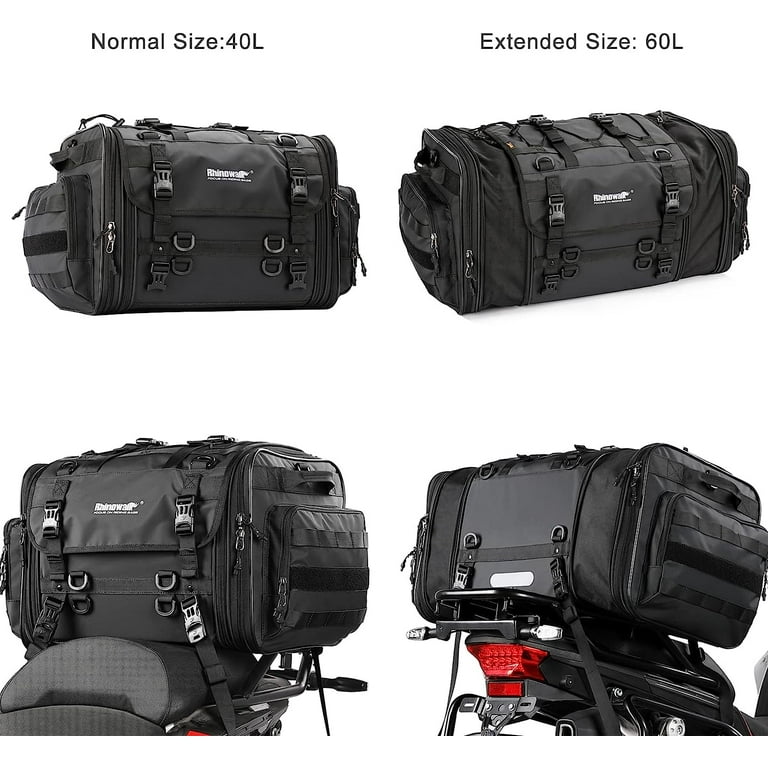 HUNTVP Waterproof Motorcycle Tail Bag - 50-70L Expandable Travel Luggage For Rear Seat Or Rack, Black