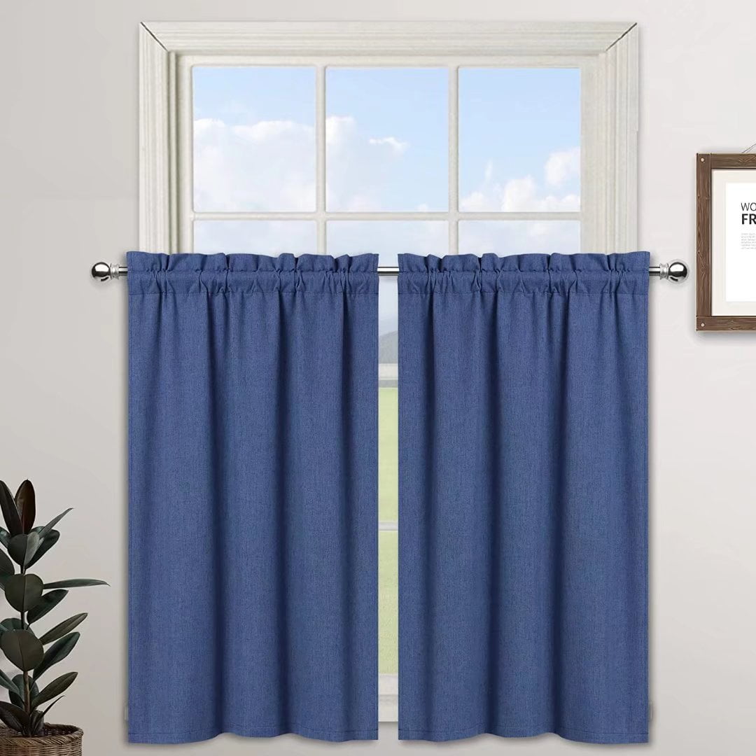 Haperlare Navy Blue Blackout Cafe Curtains 26"Wx30"L Kitchen Thermal Insulated Room Darkening