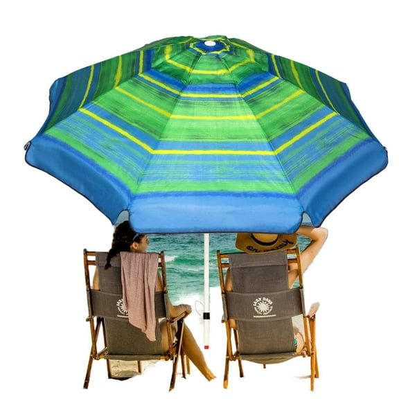 7FT Beach Umbrella with Sand Anchor & Carry Bag, Portable Bibana Outdoor Windproof Sun Umbrella Sun 50 Protection Umbrella With Push Button Tilt & Air Vent