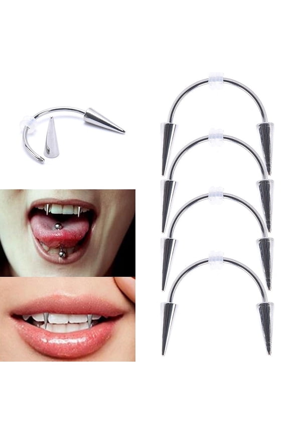 Stainless Steel C Bar Smile Lip Tiger Teeth Nail Vampire Body Piercing Jewel AL