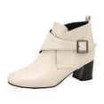 thumbnail image 6 of Ankle Boots for Women Round Toe Soft Splice Leather Buckle Ankle Strap Block Heel Dress Booties Fall Winter Casual Short Boots White Size 7.5, 6 of 6