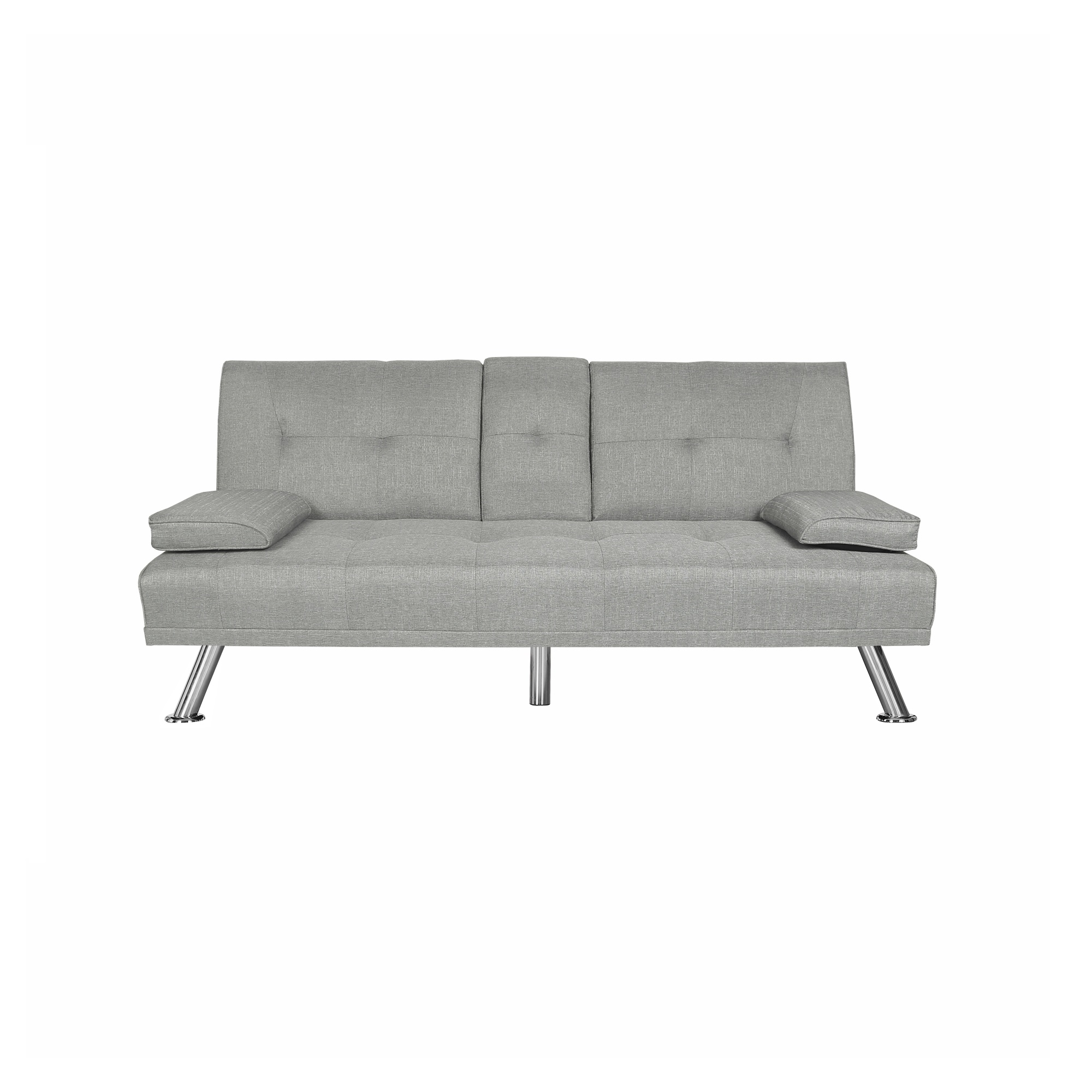 Gewnee 66.3” Futon Sleeper Sofa Bed with 3-Angle Adjustable Backrest,Loveset with 2 Cup Holders for Home,Office,Guest Room(Light Grey）
