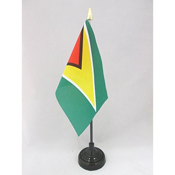 AZ Flag Guyana Table Flag 4x6 in 100D Polyester Plastic Base 15x10 cm