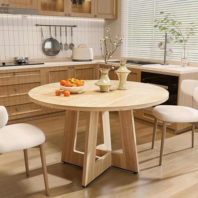 Gelloan 47" Round Dining Table for 4-6 Persons, Modern Farmhouse Wooden Kitchen Table for Dining Room Kitchen,Oak (Only Table)