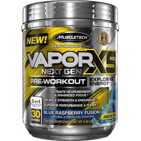 Energy Vapor MuscleTech Vapor X5 Next Gen Explosive Energy Pre Workout Powder, Blue Raspberry, 30 Servings ()