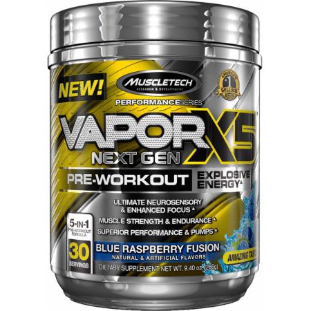 MuscleTech Vapor X5 Next Gen Explosive Energy Pre Workout Powder, Blue Raspberry, 30