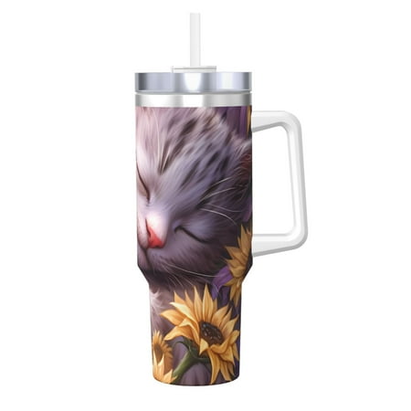

Ocsxa Warm Sunflower Sleeping Cat Print 40oz Stainless Steel Vacuum Insulated Tumbler Car Cup Coffee Mug with Spillproof Lid Keep Your Drink Hot or Cold on the Go