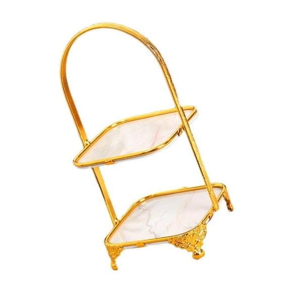 relayinert Iron Display Stand Decor Display Plate Luxury for Celebration Pie Pastry Two-tier Square