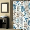 thumbnail image 2 of Fabric Shower Curtain, Summer Ocean Blue and Brown Starfish Seashell Coral Bathroom Curtain with 12 Hooks Waterproof No Bad Odor Machine Washable Bath Curtains for Bathroom, Spa Room, 72"x78", 2 of 6