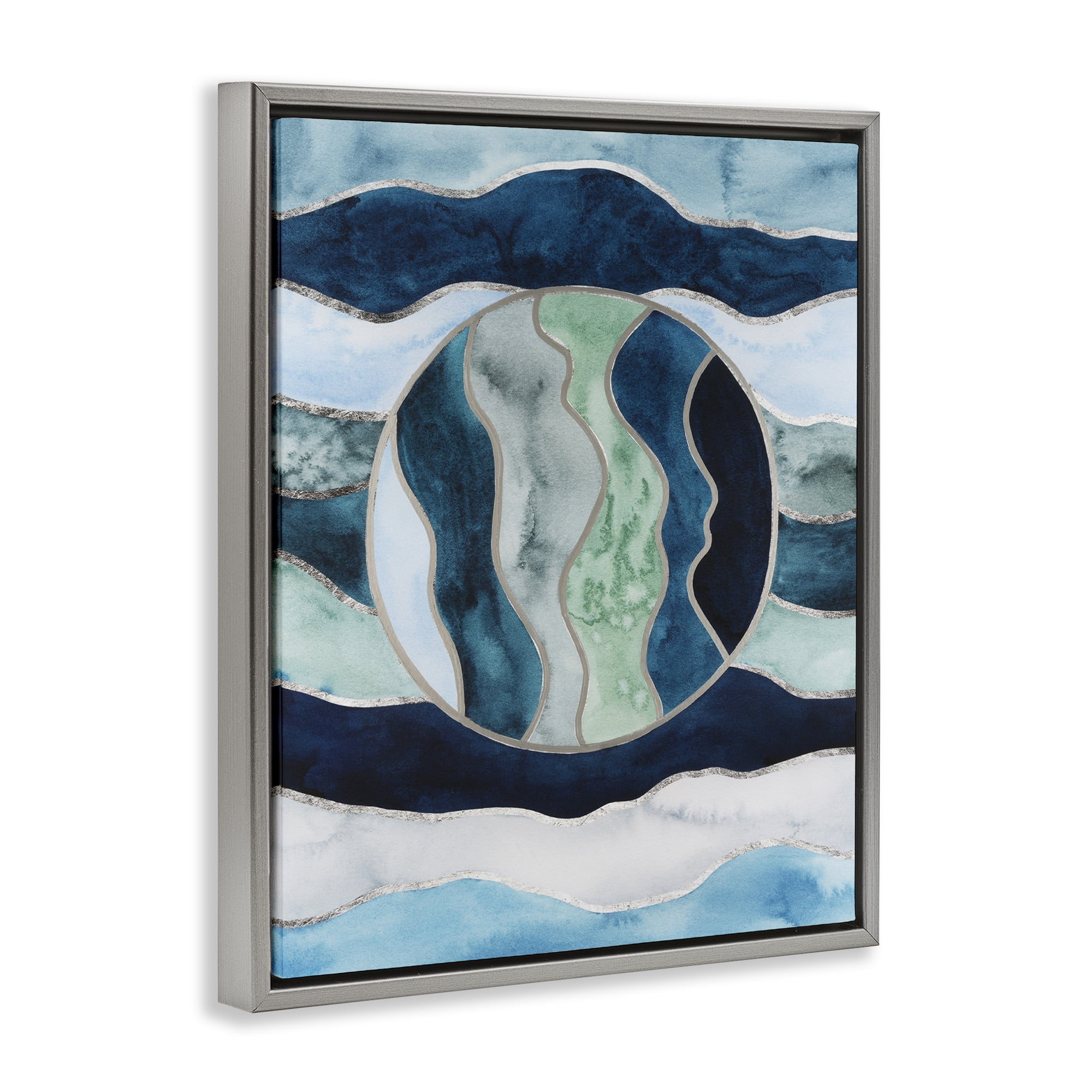 Stupell Industries Rotated Circle on Waves Abstract Painting Gray Floater Framed Canvas Art Print Wall Art, 17 x 21