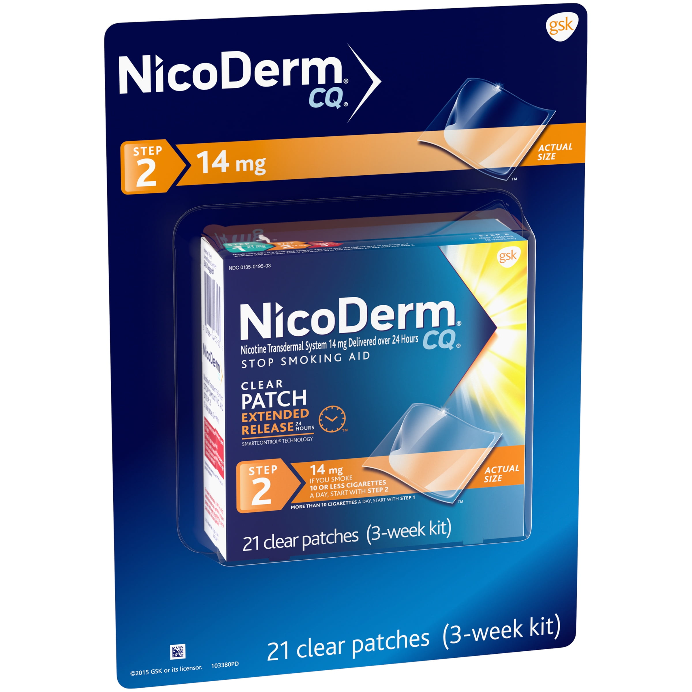NicoDerm® CQ® Clear Step 2 Stop Smoking Aid 14mg Patches 21 ct Carded