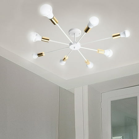 Dining Room Lights Modern E27 8 Lights Modern Style Flush Mount Metal Ceiling Lamp Chandelier Lighting Fixure Home Decoration for Dining Room Kitchen Living Room, Black White ()