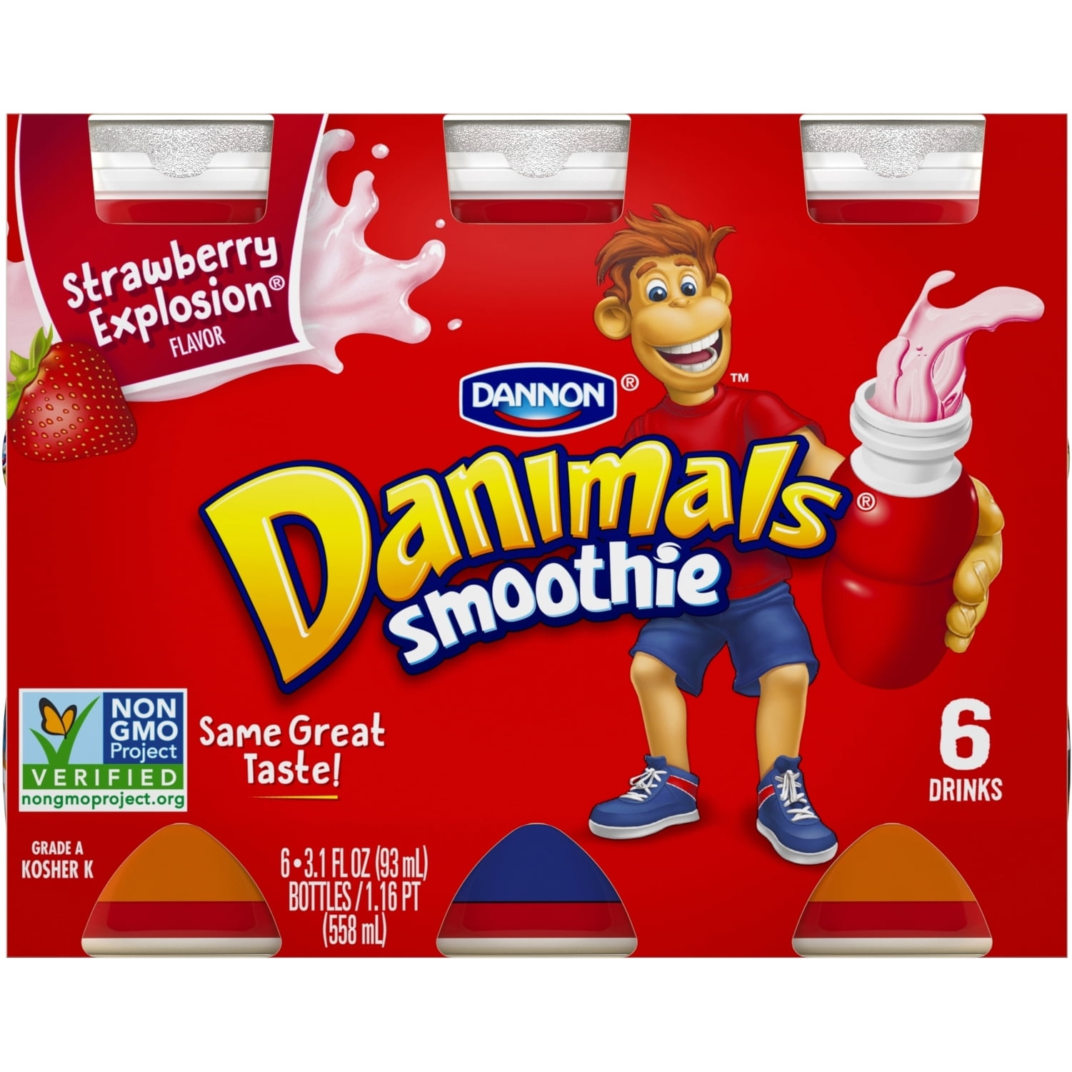 Danimals Swingin' Strawberry Banana Smoothies, 3.1 Oz. Bottles, 6 Count