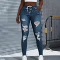 thumbnail image 6 of Women's Skinny Ripped Jeans High Waist Stretch Pencil Jean Pants Drawstring Elastic Denim Tight Trousers with Pockets Blue S, 6 of 9