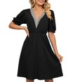 thumbnail image 2 of LEEYNEER Summer Dresses for Women 2024 Dresses Ladies Short Sleeve V-Neck Solid Color Pocket Makings Robe, 2 of 6