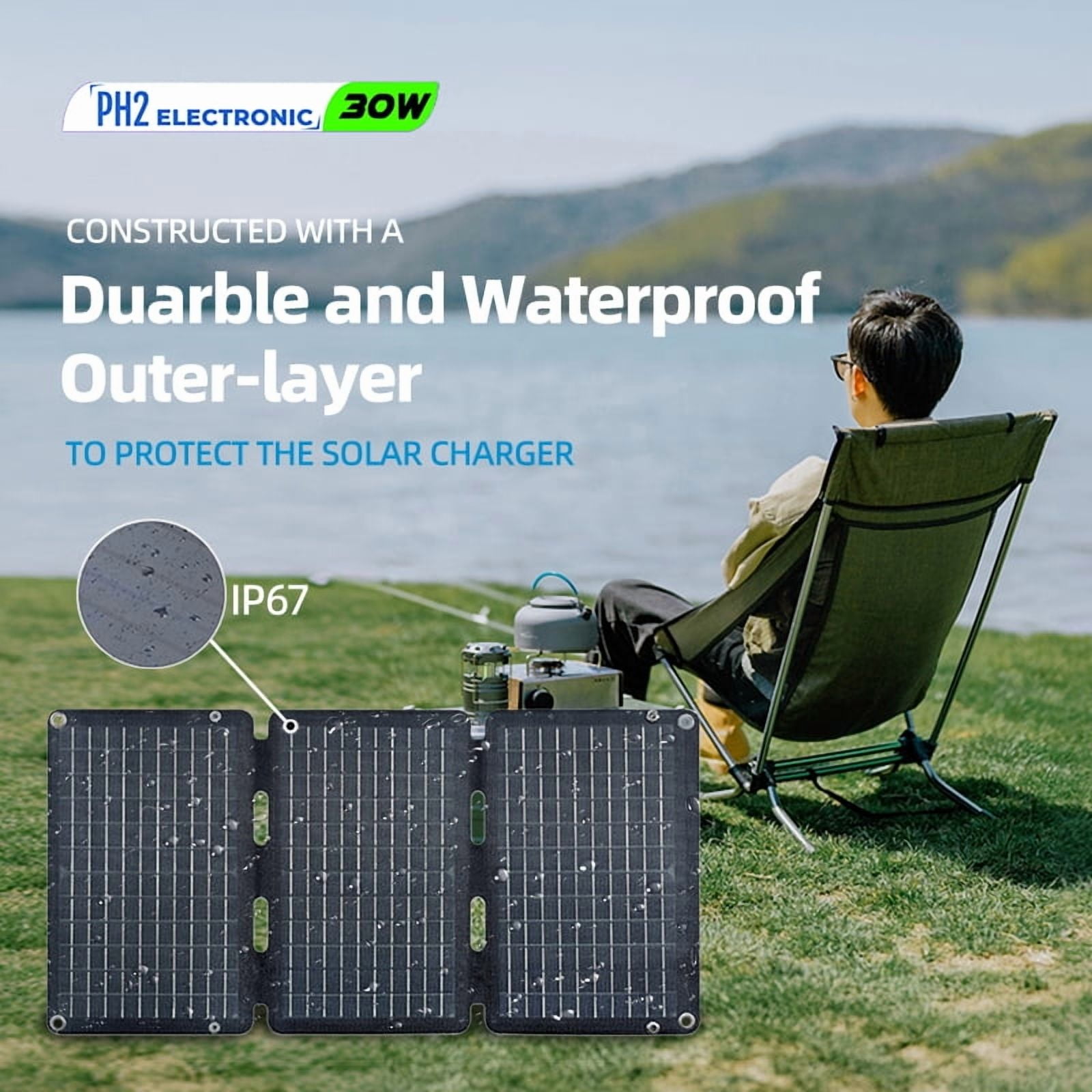 30w Portable Foldable Solar Panel Kit (18V,9"L x 13"W,1.5lb),Solar Controller