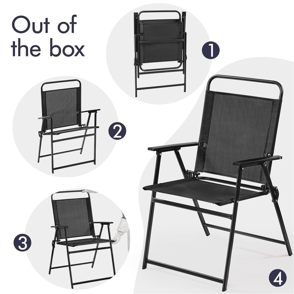 Renwick Set of 2 Patio Foldable Dining Chairs with Backrest, Black
