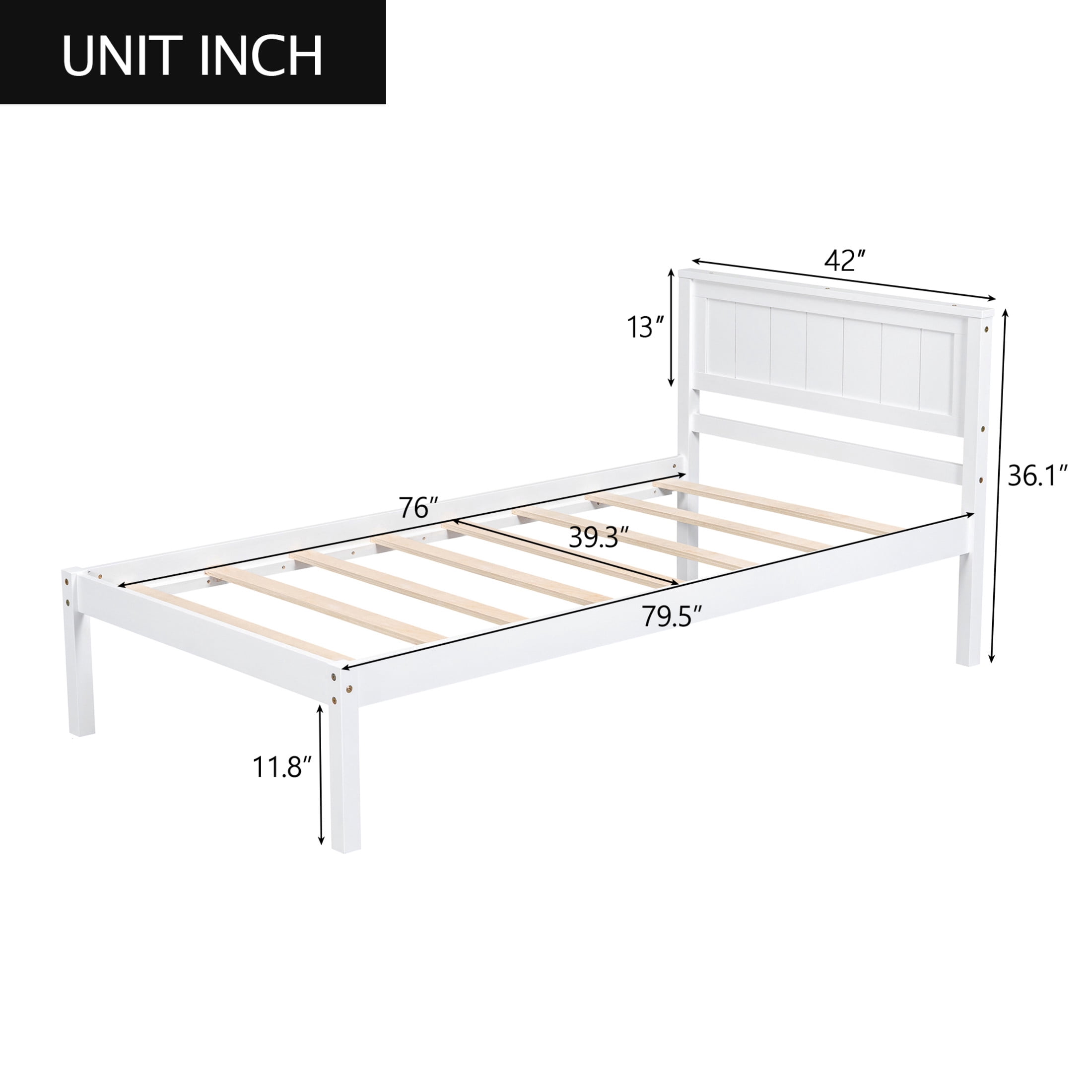 Noble House Sylvia Twin Platform Bed Frame with Headboard, Wood Slat Support, Modern Pine Wood Frame, White