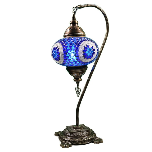 KusKuus Handmade Table Lamp 18.5" Hight Turkish Moroccan Mosaic Swan Neck Table Lamp, Bedside Lamp, Night Lamp Blue Star G3C1